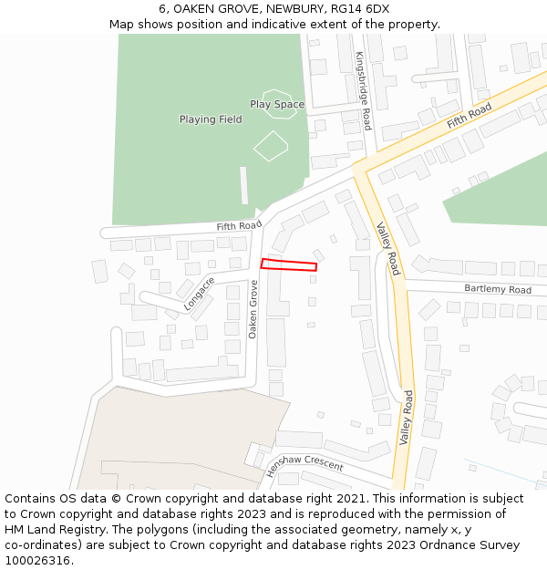 6, OAKEN GROVE, NEWBURY, RG14 6DX: Location map and indicative extent of plot
