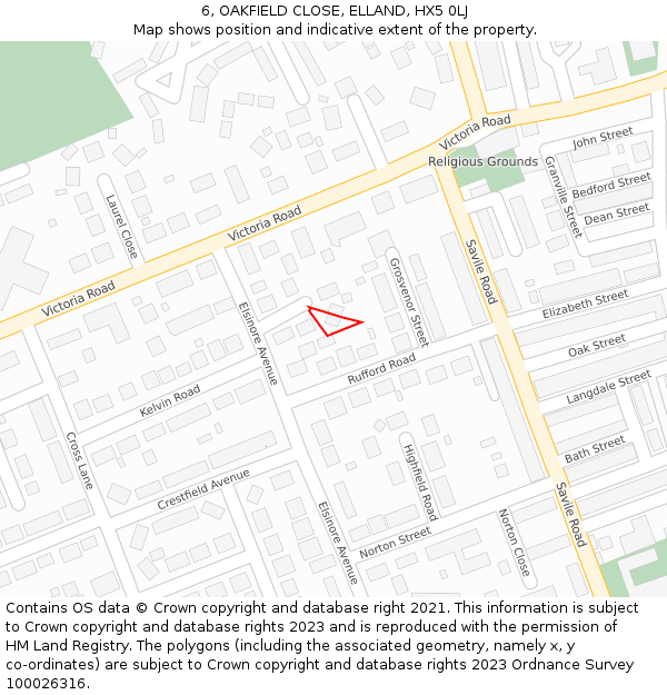 6, OAKFIELD CLOSE, ELLAND, HX5 0LJ: Location map and indicative extent of plot