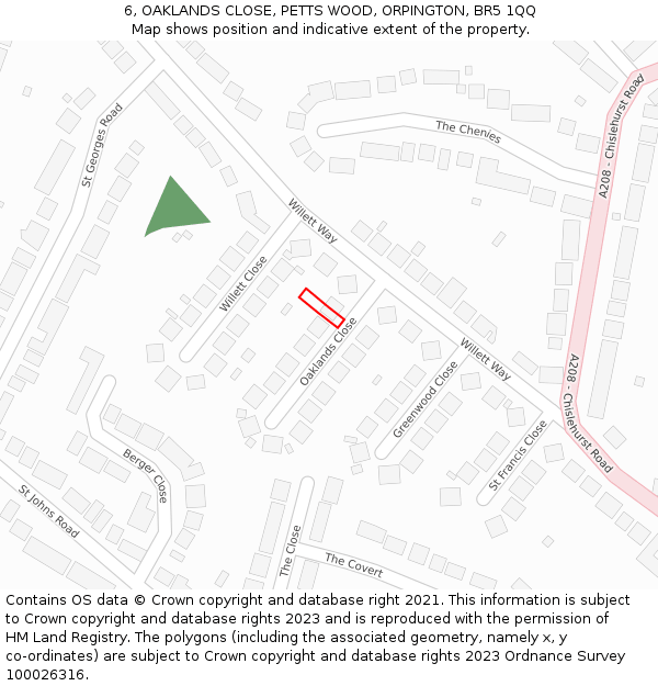 6, OAKLANDS CLOSE, PETTS WOOD, ORPINGTON, BR5 1QQ: Location map and indicative extent of plot