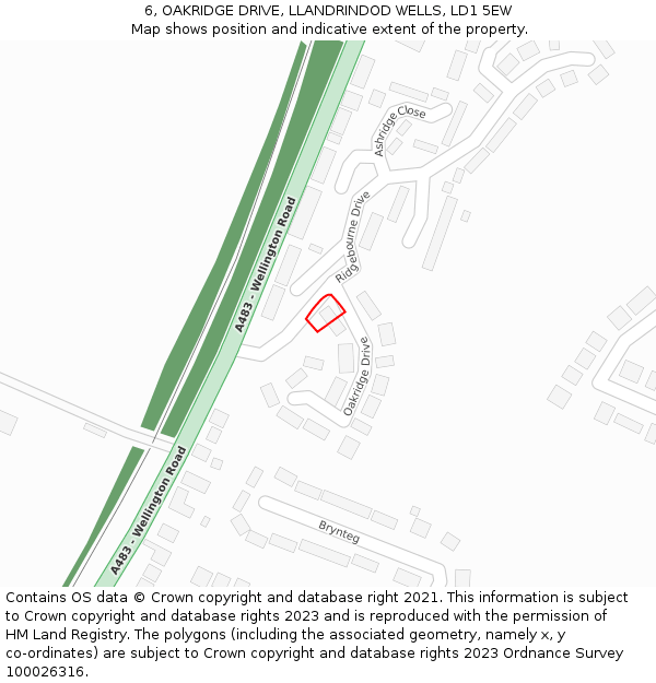 6, OAKRIDGE DRIVE, LLANDRINDOD WELLS, LD1 5EW: Location map and indicative extent of plot
