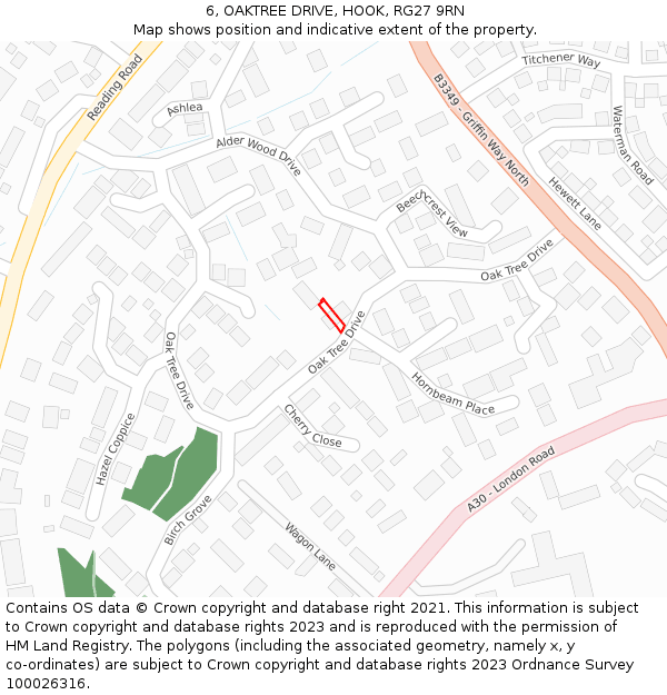 6, OAKTREE DRIVE, HOOK, RG27 9RN: Location map and indicative extent of plot