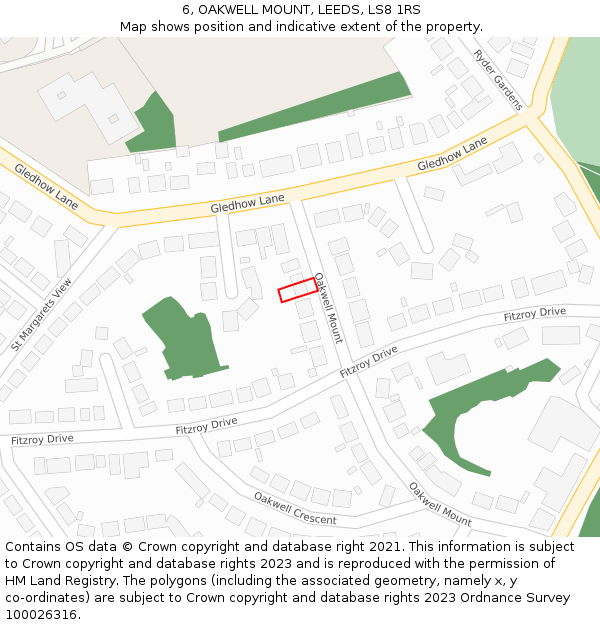 6, OAKWELL MOUNT, LEEDS, LS8 1RS: Location map and indicative extent of plot