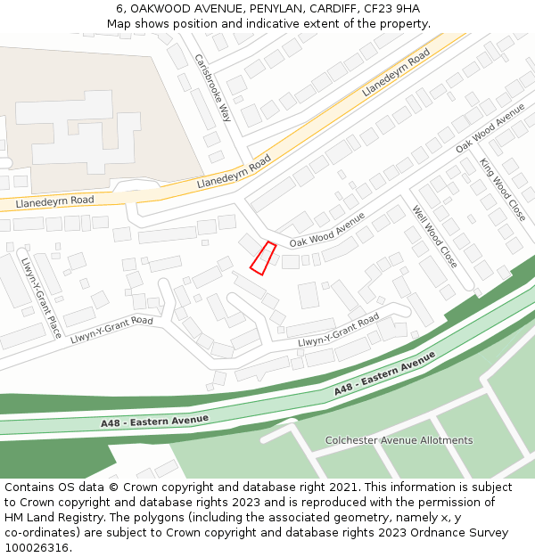 6, OAKWOOD AVENUE, PENYLAN, CARDIFF, CF23 9HA: Location map and indicative extent of plot