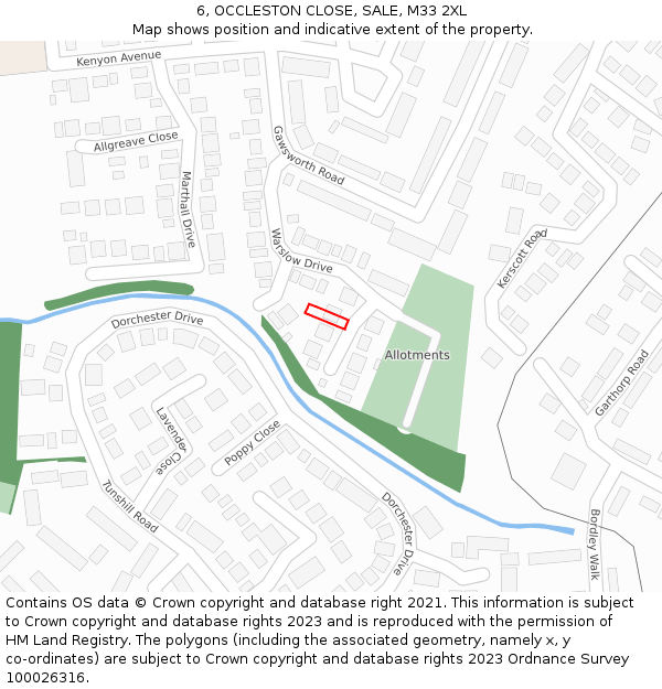 6, OCCLESTON CLOSE, SALE, M33 2XL: Location map and indicative extent of plot