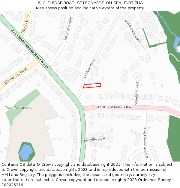 6, OLD ROAR ROAD, ST LEONARDS-ON-SEA, TN37 7HA: Location map and indicative extent of plot