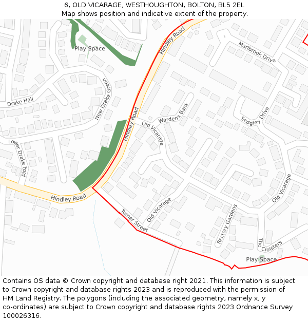 6, OLD VICARAGE, WESTHOUGHTON, BOLTON, BL5 2EL: Location map and indicative extent of plot