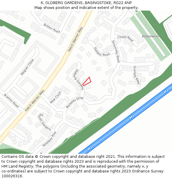 6, OLDBERG GARDENS, BASINGSTOKE, RG22 4NP: Location map and indicative extent of plot
