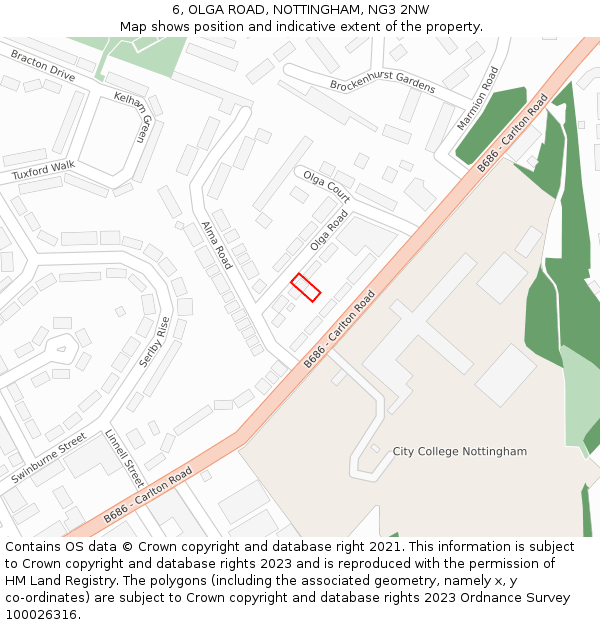 6, OLGA ROAD, NOTTINGHAM, NG3 2NW: Location map and indicative extent of plot