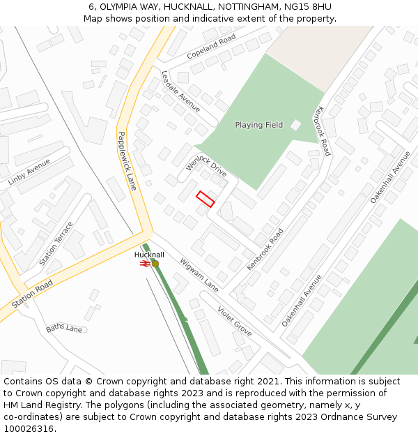 6, OLYMPIA WAY, HUCKNALL, NOTTINGHAM, NG15 8HU: Location map and indicative extent of plot
