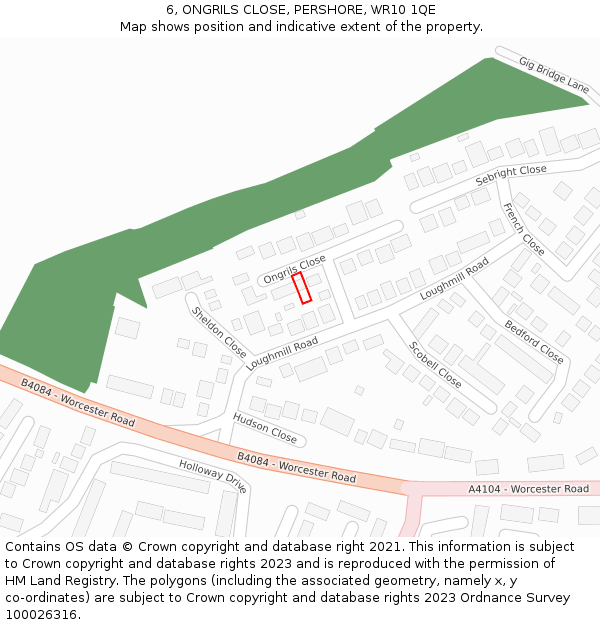 6, ONGRILS CLOSE, PERSHORE, WR10 1QE: Location map and indicative extent of plot