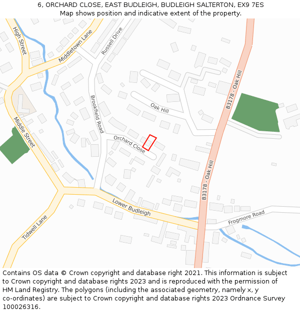 6, ORCHARD CLOSE, EAST BUDLEIGH, BUDLEIGH SALTERTON, EX9 7ES: Location map and indicative extent of plot
