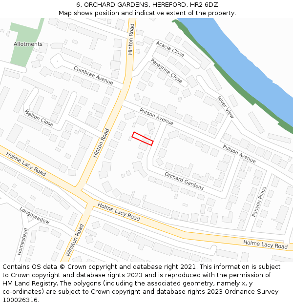 6, ORCHARD GARDENS, HEREFORD, HR2 6DZ: Location map and indicative extent of plot