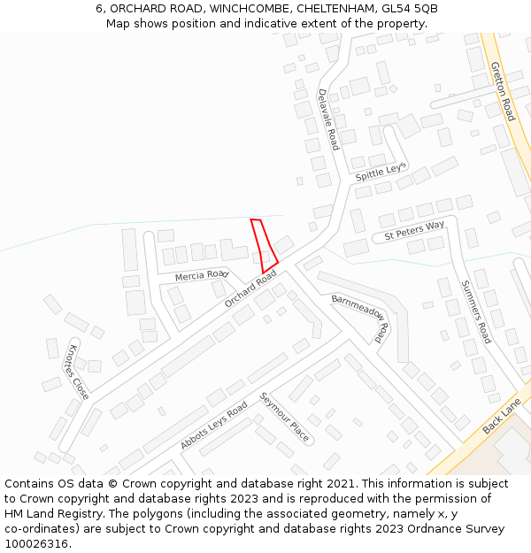 6, ORCHARD ROAD, WINCHCOMBE, CHELTENHAM, GL54 5QB: Location map and indicative extent of plot