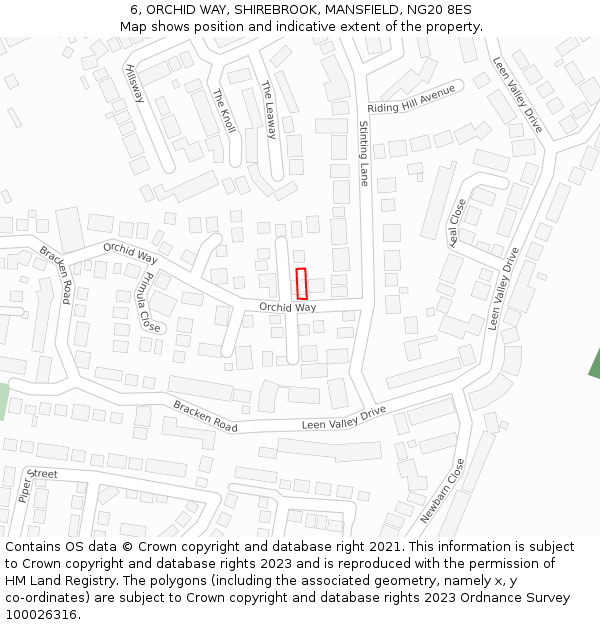 6, ORCHID WAY, SHIREBROOK, MANSFIELD, NG20 8ES: Location map and indicative extent of plot