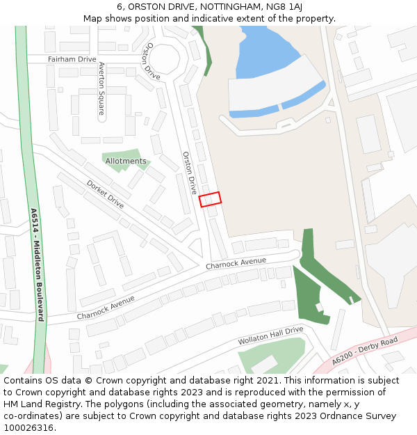 6, ORSTON DRIVE, NOTTINGHAM, NG8 1AJ: Location map and indicative extent of plot