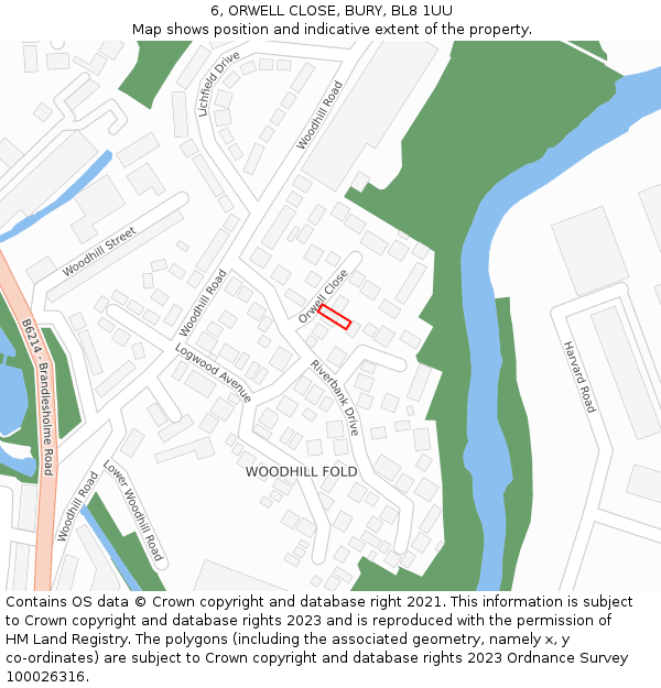 6, ORWELL CLOSE, BURY, BL8 1UU: Location map and indicative extent of plot
