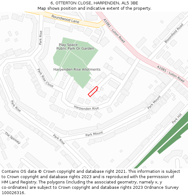 6, OTTERTON CLOSE, HARPENDEN, AL5 3BE: Location map and indicative extent of plot