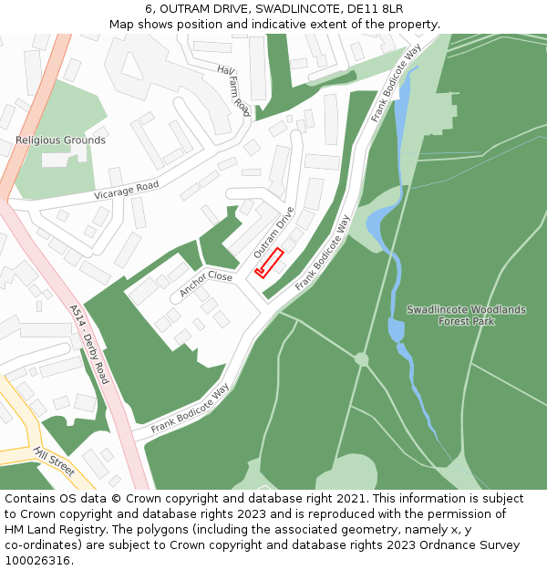 6, OUTRAM DRIVE, SWADLINCOTE, DE11 8LR: Location map and indicative extent of plot