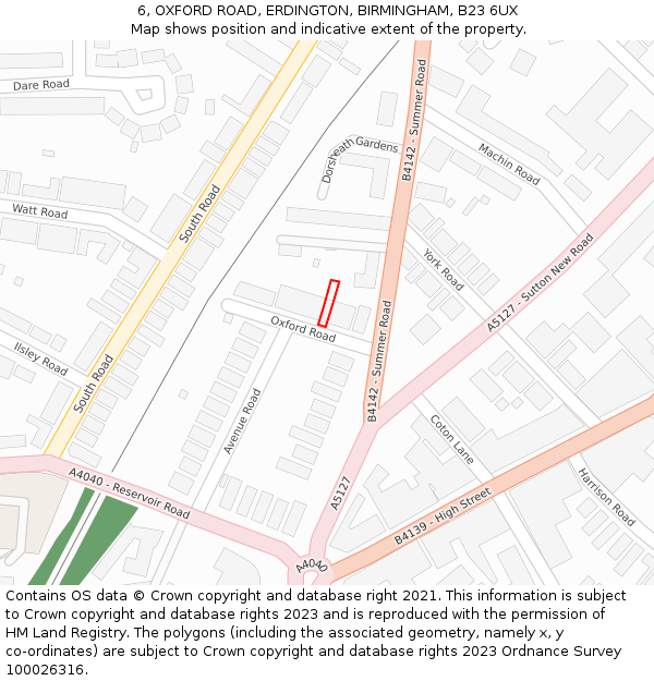 6, OXFORD ROAD, ERDINGTON, BIRMINGHAM, B23 6UX: Location map and indicative extent of plot