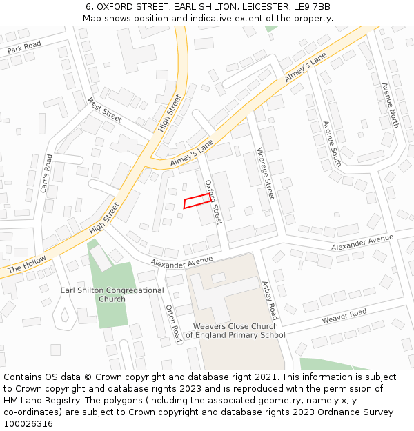 6, OXFORD STREET, EARL SHILTON, LEICESTER, LE9 7BB: Location map and indicative extent of plot