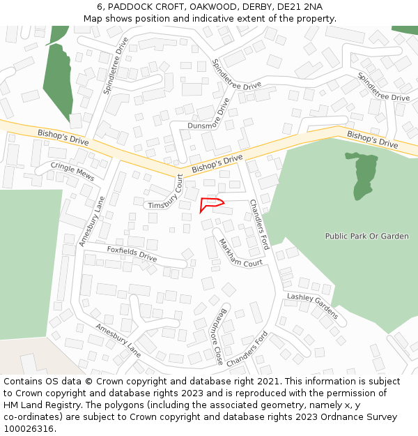 6, PADDOCK CROFT, OAKWOOD, DERBY, DE21 2NA: Location map and indicative extent of plot