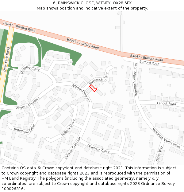 6, PAINSWICK CLOSE, WITNEY, OX28 5FX: Location map and indicative extent of plot