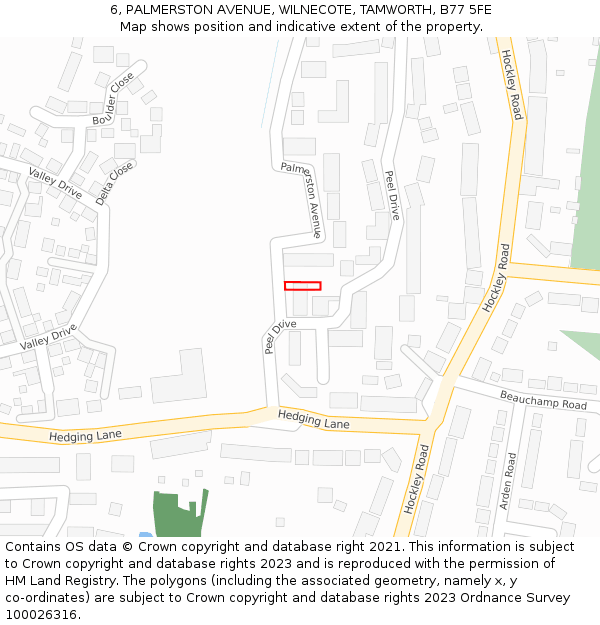6, PALMERSTON AVENUE, WILNECOTE, TAMWORTH, B77 5FE: Location map and indicative extent of plot