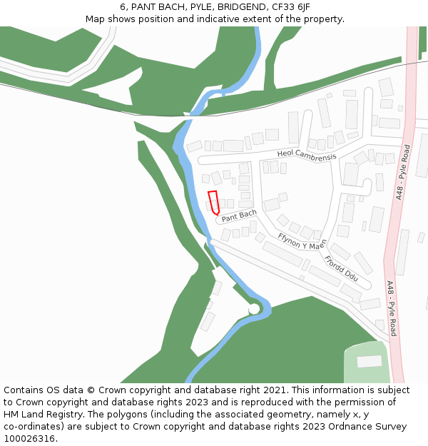 6, PANT BACH, PYLE, BRIDGEND, CF33 6JF: Location map and indicative extent of plot