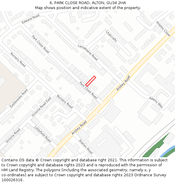6, PARK CLOSE ROAD, ALTON, GU34 2HA: Location map and indicative extent of plot