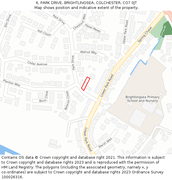 6, PARK DRIVE, BRIGHTLINGSEA, COLCHESTER, CO7 0JT: Location map and indicative extent of plot