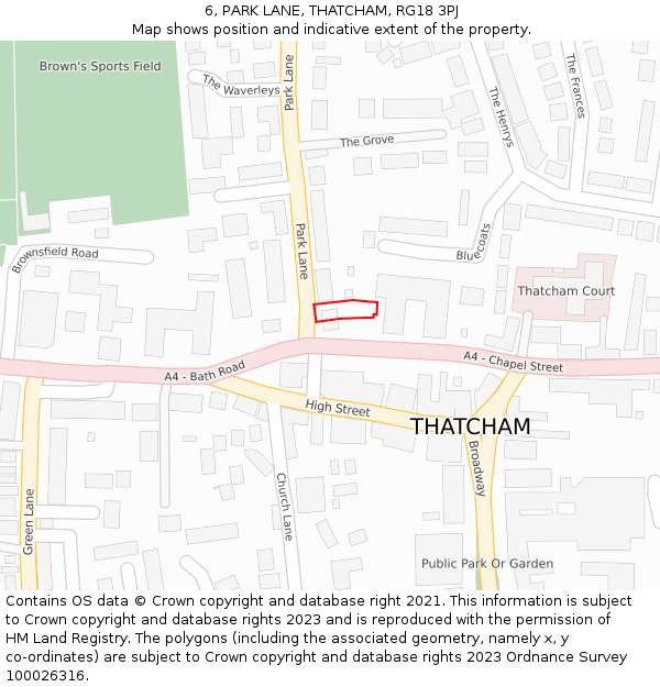 6, PARK LANE, THATCHAM, RG18 3PJ: Location map and indicative extent of plot