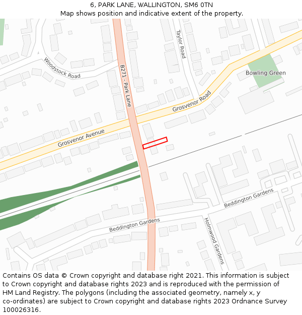 6, PARK LANE, WALLINGTON, SM6 0TN: Location map and indicative extent of plot