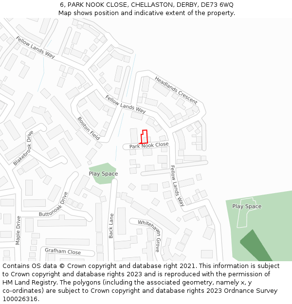 6, PARK NOOK CLOSE, CHELLASTON, DERBY, DE73 6WQ: Location map and indicative extent of plot