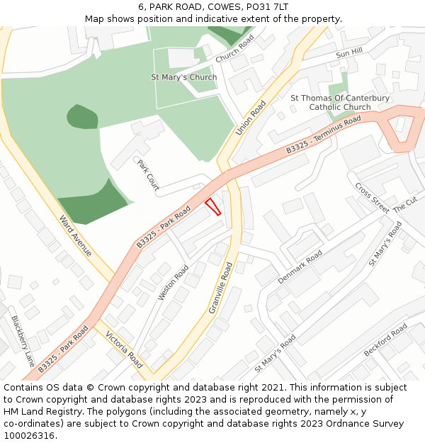 6, PARK ROAD, COWES, PO31 7LT: Location map and indicative extent of plot