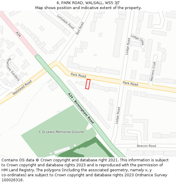 6, PARK ROAD, WALSALL, WS5 3JT: Location map and indicative extent of plot