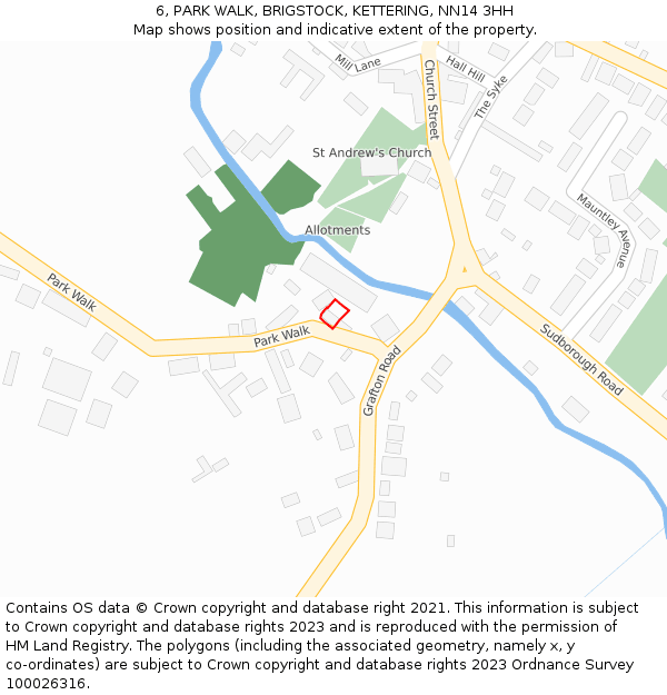6, PARK WALK, BRIGSTOCK, KETTERING, NN14 3HH: Location map and indicative extent of plot