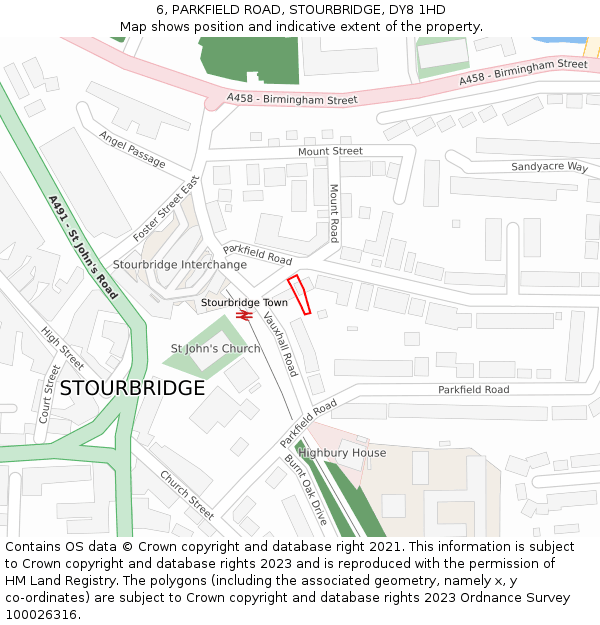 6, PARKFIELD ROAD, STOURBRIDGE, DY8 1HD: Location map and indicative extent of plot
