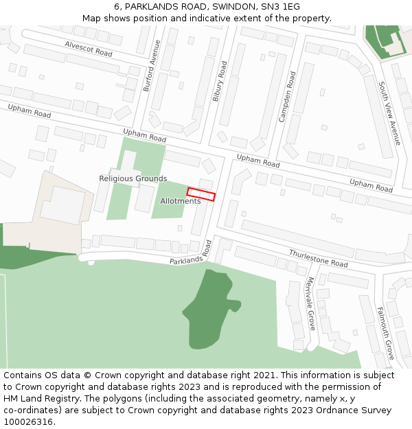 6, PARKLANDS ROAD, SWINDON, SN3 1EG: Location map and indicative extent of plot