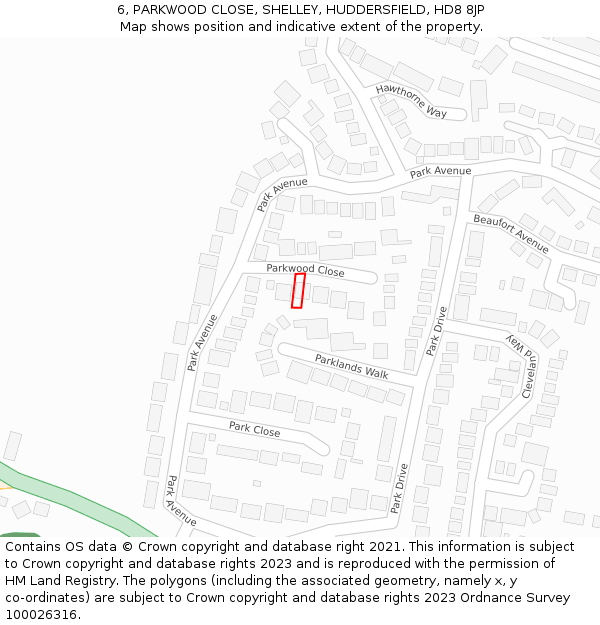 6, PARKWOOD CLOSE, SHELLEY, HUDDERSFIELD, HD8 8JP: Location map and indicative extent of plot