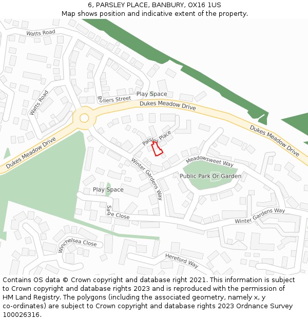 6, PARSLEY PLACE, BANBURY, OX16 1US: Location map and indicative extent of plot