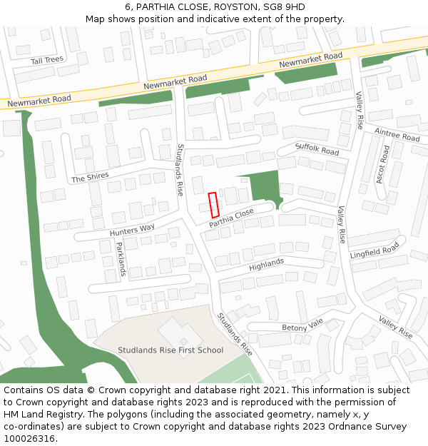 6, PARTHIA CLOSE, ROYSTON, SG8 9HD: Location map and indicative extent of plot
