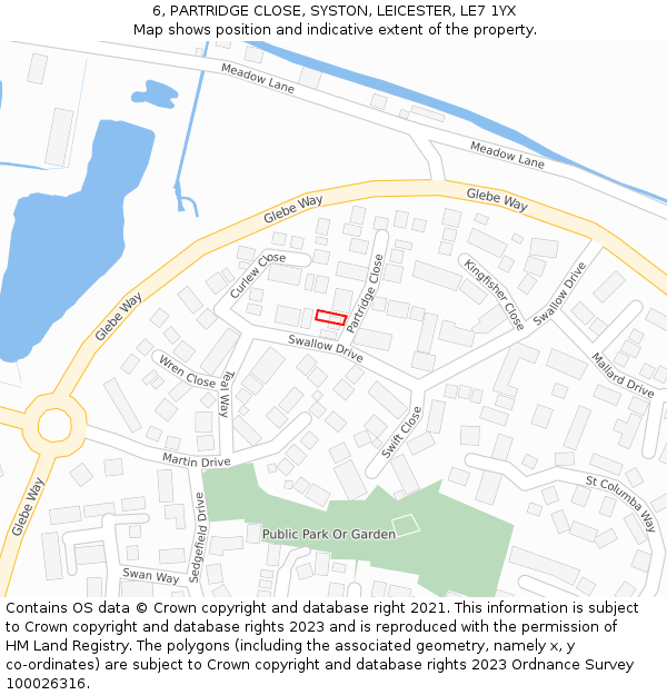 6, PARTRIDGE CLOSE, SYSTON, LEICESTER, LE7 1YX: Location map and indicative extent of plot