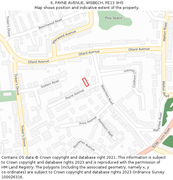 6, PAYNE AVENUE, WISBECH, PE13 3HS: Location map and indicative extent of plot
