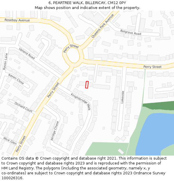 6, PEARTREE WALK, BILLERICAY, CM12 0PY: Location map and indicative extent of plot