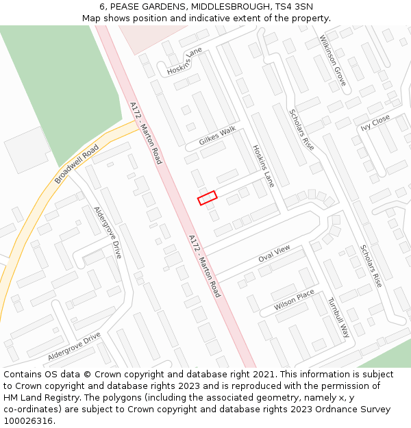 6, PEASE GARDENS, MIDDLESBROUGH, TS4 3SN: Location map and indicative extent of plot