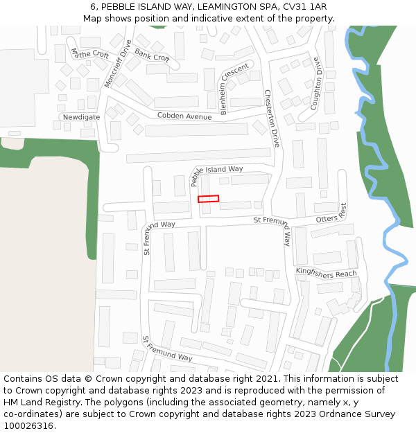 6, PEBBLE ISLAND WAY, LEAMINGTON SPA, CV31 1AR: Location map and indicative extent of plot