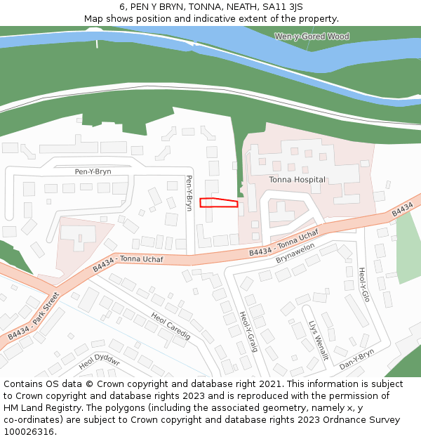 6, PEN Y BRYN, TONNA, NEATH, SA11 3JS: Location map and indicative extent of plot