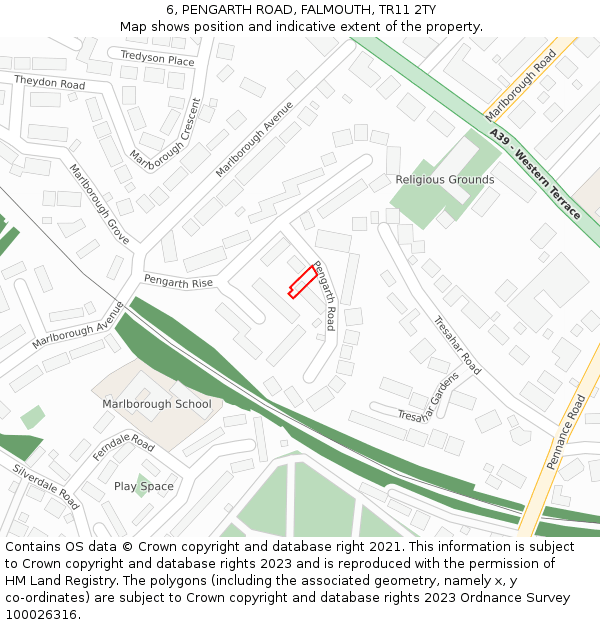 6, PENGARTH ROAD, FALMOUTH, TR11 2TY: Location map and indicative extent of plot