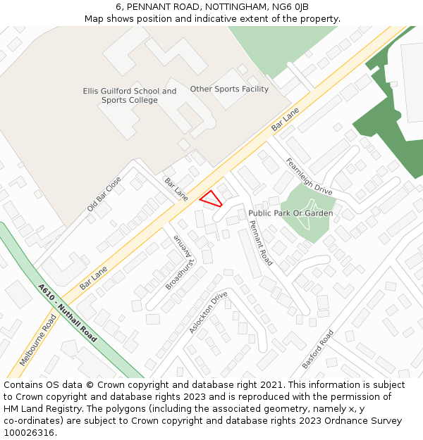 6, PENNANT ROAD, NOTTINGHAM, NG6 0JB: Location map and indicative extent of plot