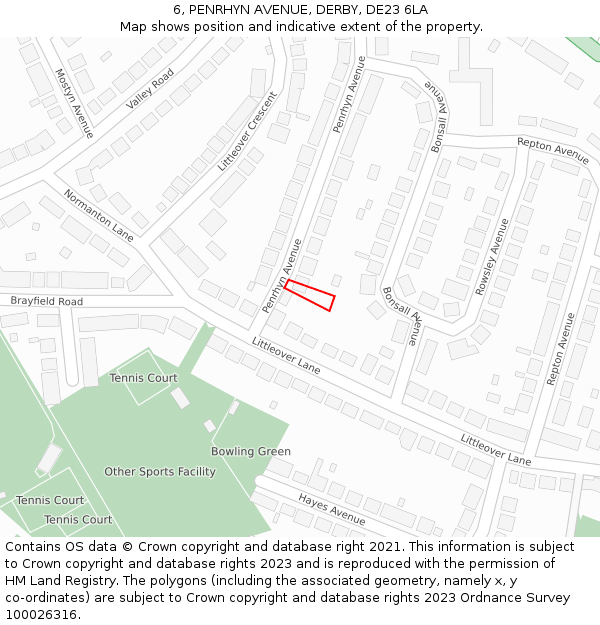6, PENRHYN AVENUE, DERBY, DE23 6LA: Location map and indicative extent of plot